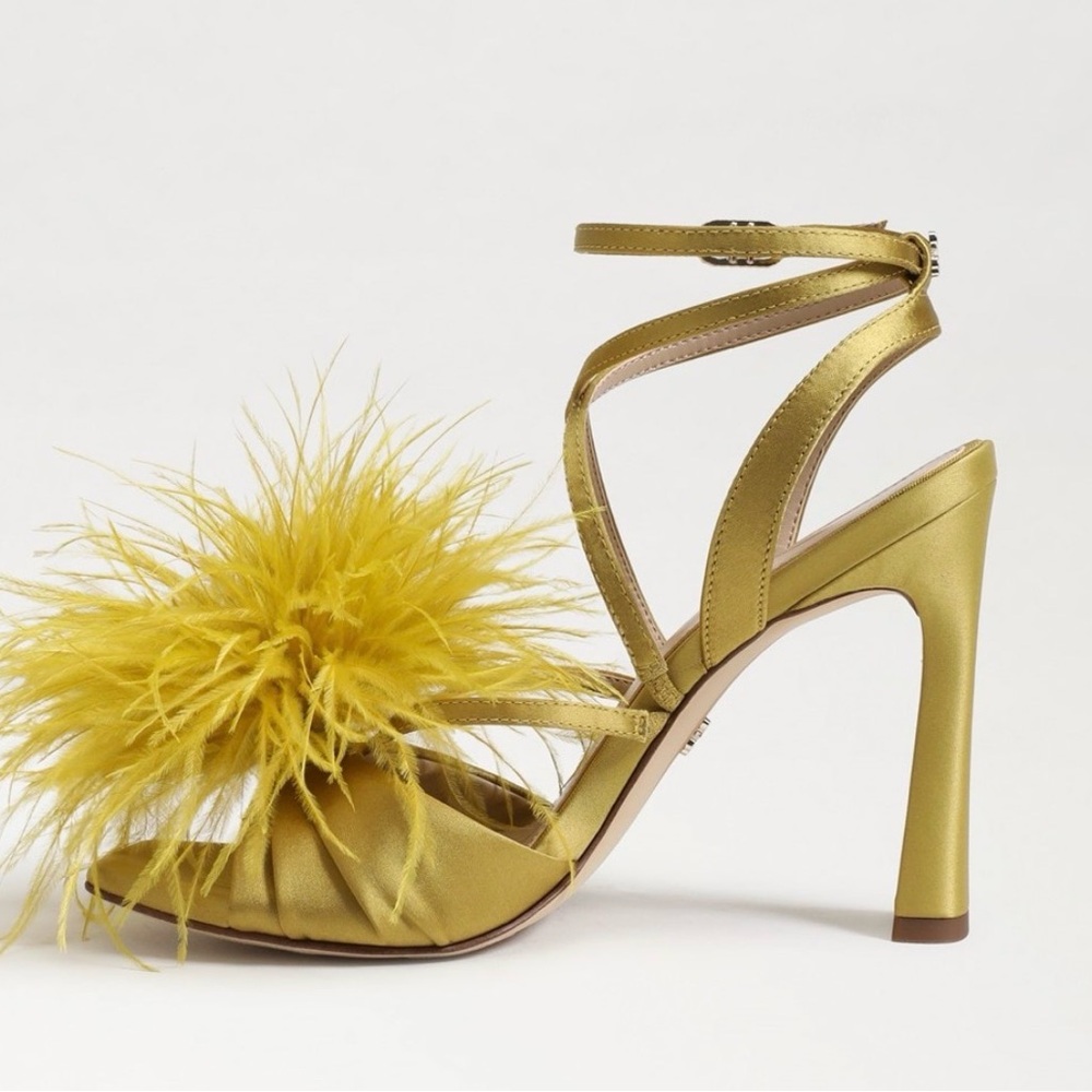Sam Edelman Layton Feather Strappy Heels Dark Pear Statement Sandals NWT Size 5 - Picture 6 of 15